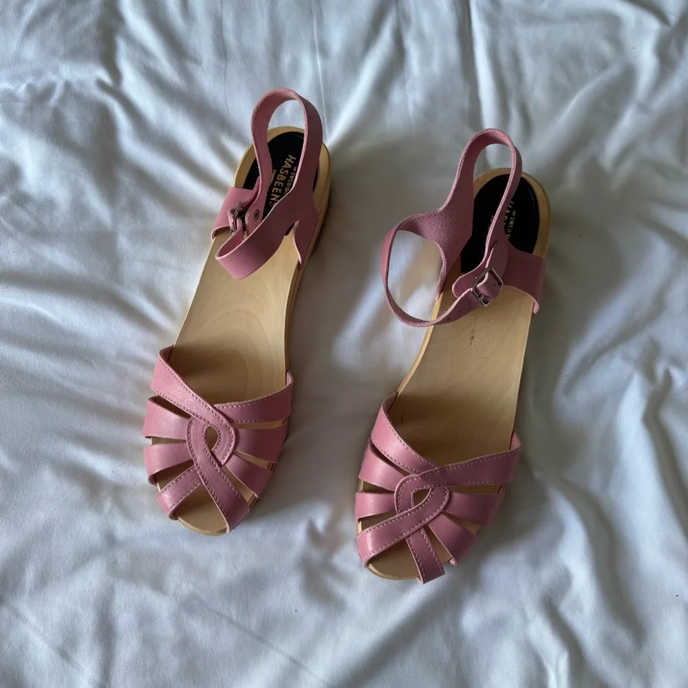 Swedish Hasbeens Pink Cross Strap Debutant Sandal - Picture 2 of 6